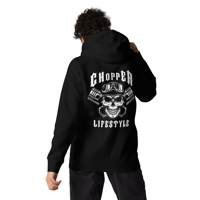 Biker - Premium Unisex Hoodie "Chopper LIFESTYLE" Variante 6 – Schwarz – Rückansicht