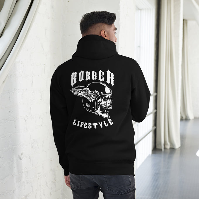 Biker - Premium Unisex Hoodie "Bobber LIFESTYLE" Variante 3 – Schwarz – Rückansicht