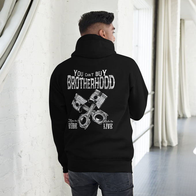 Biker - Premium Unisex Hoodie " Biker Brotherhood" Variante 7 – Schwarz – Rückansicht