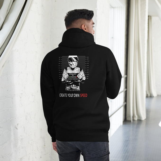 Biker - Premium Unisex Hoodie " Speed Limit Create Your Own Speed " Variante 1 – Schwarz – Rückansicht