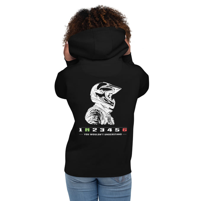 Biker - Premium Unisex Hoodie " Speed Limit Create Your Own Speed " Variante 3 – Schwarz – Rückansicht