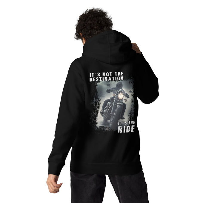 Biker - Premium Unisex Hoodie "Its the not the Destination, It's the Ride" Variante 1 – Schwarz – Rückansicht