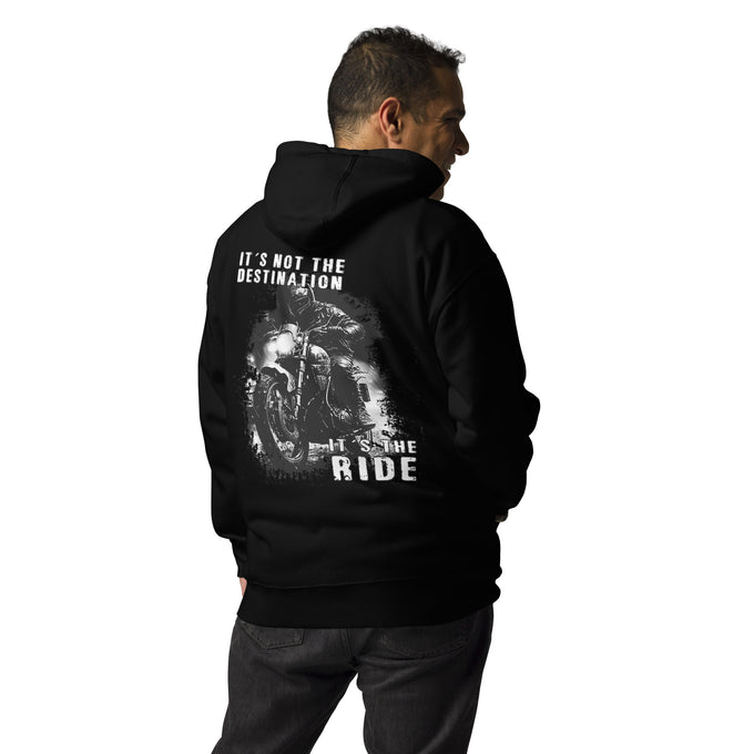 Biker - Premium Unisex Hoodie "Its the not the Destination, It's the Ride" Variante 2 – Schwarz – Rückansicht