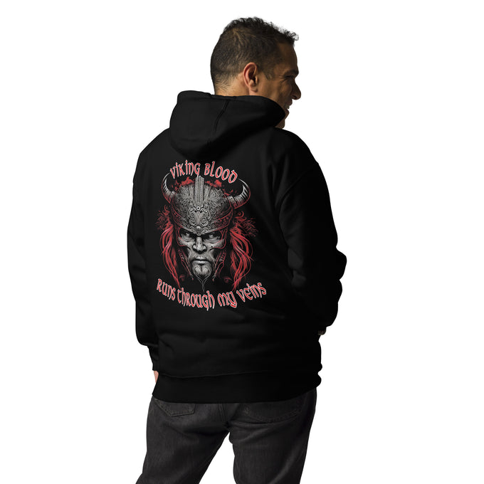 Wikinger T-Shirt und Hoodies Wikinger "Nordic Blood runs through my Veins" Variante 13 – Schwarz – Rückansicht