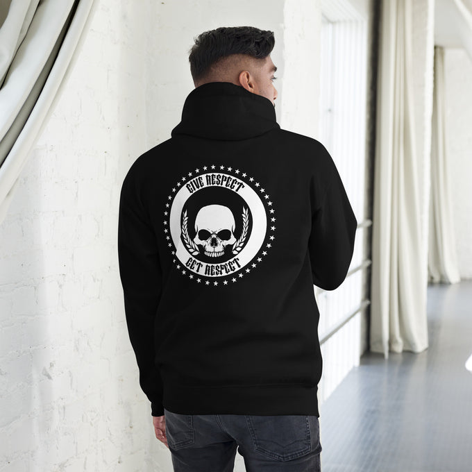 Biker - Premium Unisex Hoodie "Give Respect Get Respect" – Schwarz – Rückansicht