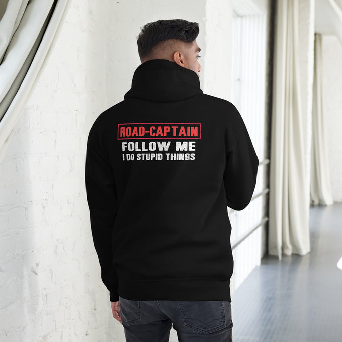 Biker - Premium Unisex Hoodie " Don't Follow Me I Do Stupid Things" Variante 3 – Schwarz – Rückansicht