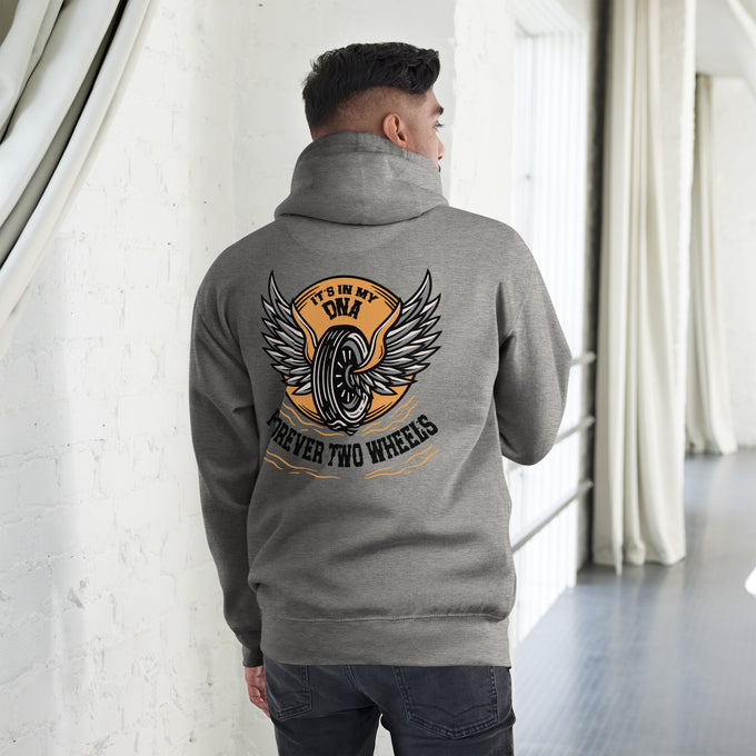 Biker - Premium Unisex Hoodie " Forever Two Wheels I´s My DNA" Variante 2 – Rückansicht