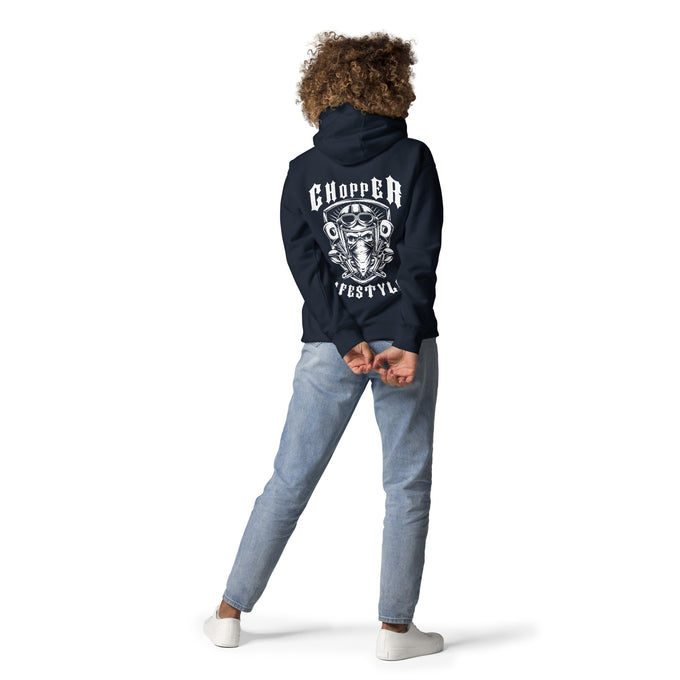 Biker - Premium Unisex Hoodie "Chopper LIFESTYLE" Variante 2 – Marineblau – Rückansicht