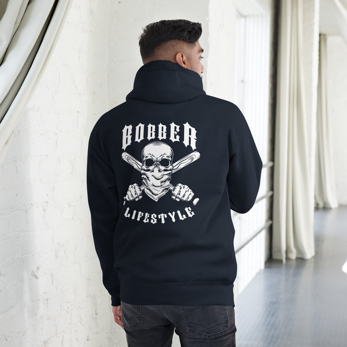 Biker - Premium Unisex Hoodie "Bobber LIFESTYLE" Variante 8 – Marineblau – Rückansicht