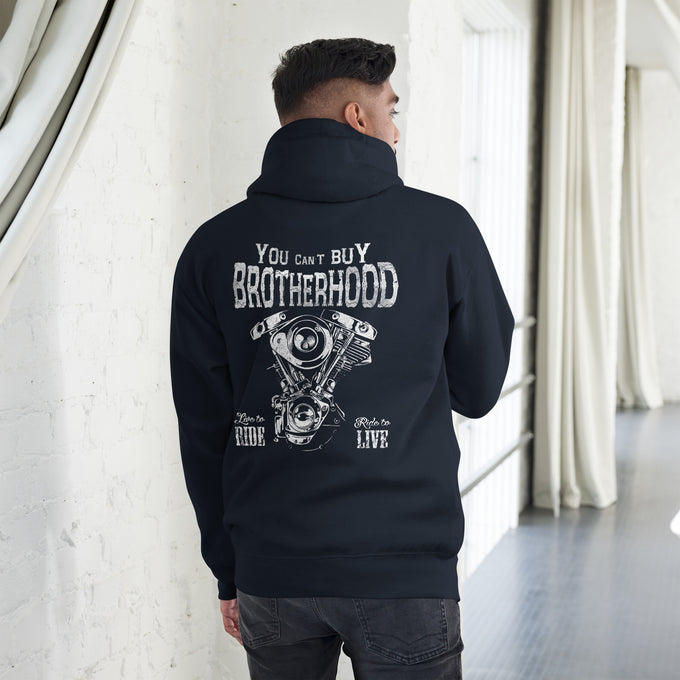 Biker - Premium Unisex Hoodie " Biker Brotherhood" Variante 8 – Marineblau – Rückansicht