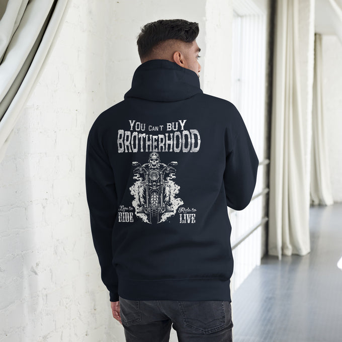 Biker - Premium Unisex Hoodie " Biker Brotherhood" Variante 6 – Marineblau – Rückansicht