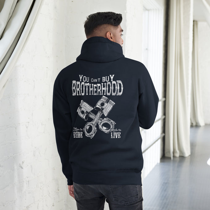 Biker - Premium Unisex Hoodie " Biker Brotherhood" Variante 7 – Marineblau – Rückansicht