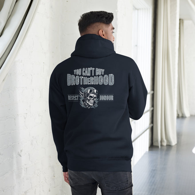 Biker - Premium Unisex Hoodie " Biker Brotherhood" Variante 9 – Marineblau – Rückansicht