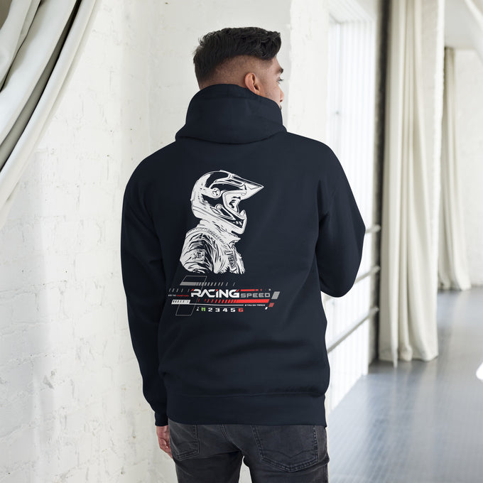 Biker - Premium Unisex Hoodie " Speed Limit Create Your Own Speed " Variante 2 – Marineblau – Rückansicht