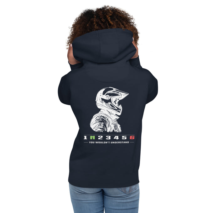 Biker - Premium Unisex Hoodie " Speed Limit Create Your Own Speed " Variante 3 – Marineblau – Rückansicht