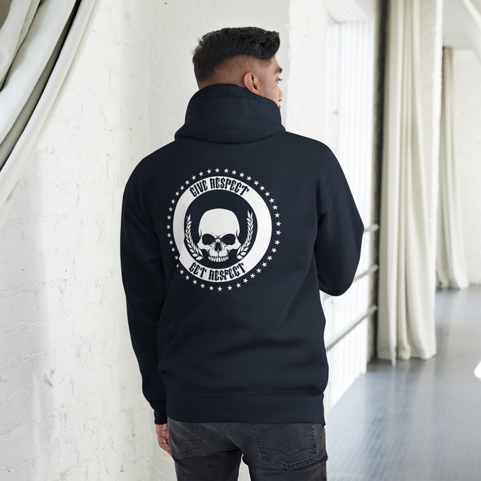 Biker - Premium Unisex Hoodie "Give Respect Get Respect" – Marineblau – Rückansicht