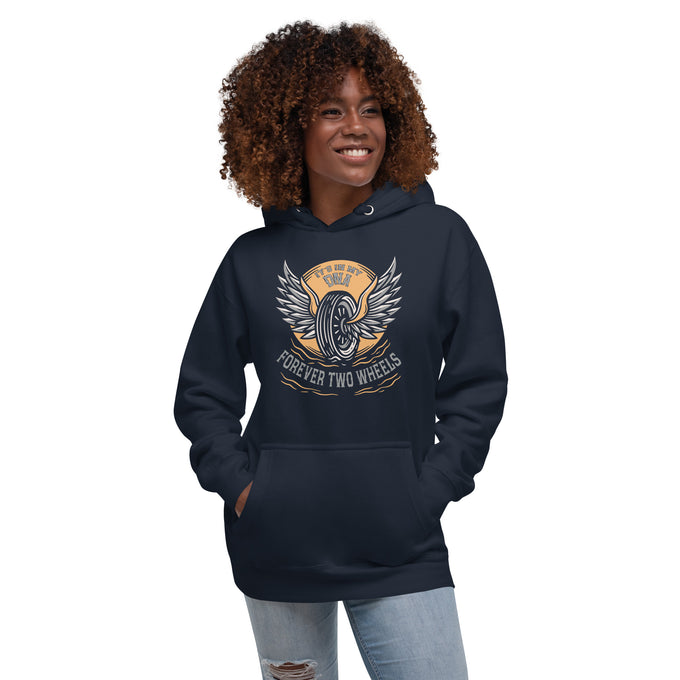 Biker - Premium Unisex Hoodie " Forever Two Wheels I´s My DNA" – Marineblau – Vorderansicht