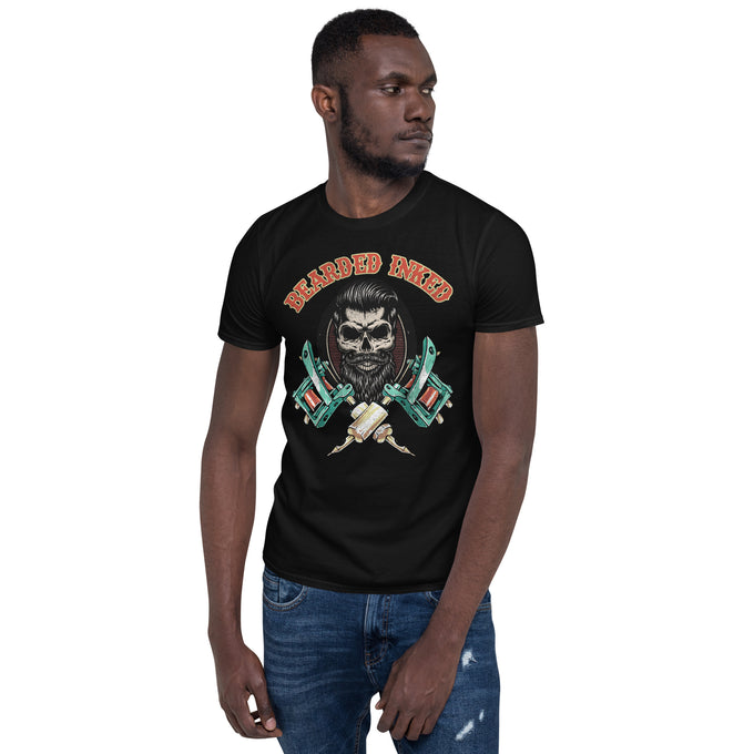 Biker Motorrad T-Shirts "Bearded, Inked" – Schwarz – Vorderansicht