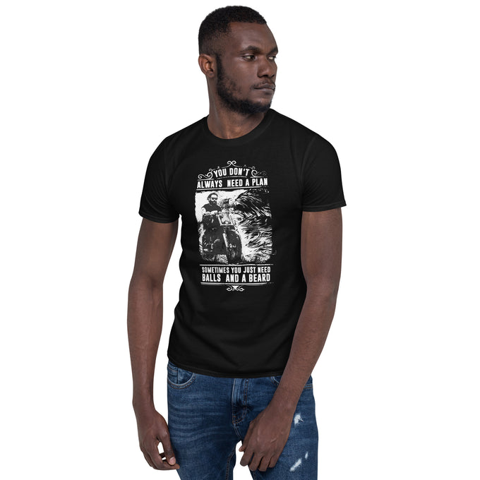Balls and a Beard, Biker Motorrad T-Shirts – Schwarz – Vorderansicht