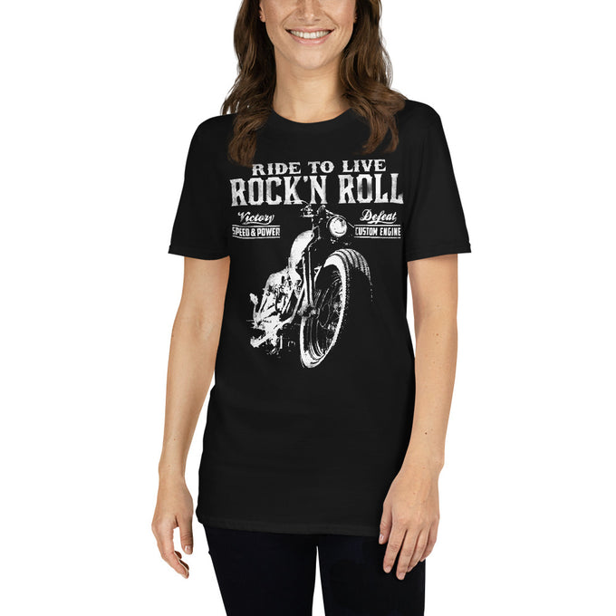 Damen T-Shirt "Ride to Live" Variante 1 – Schwarz – Vorderansicht
