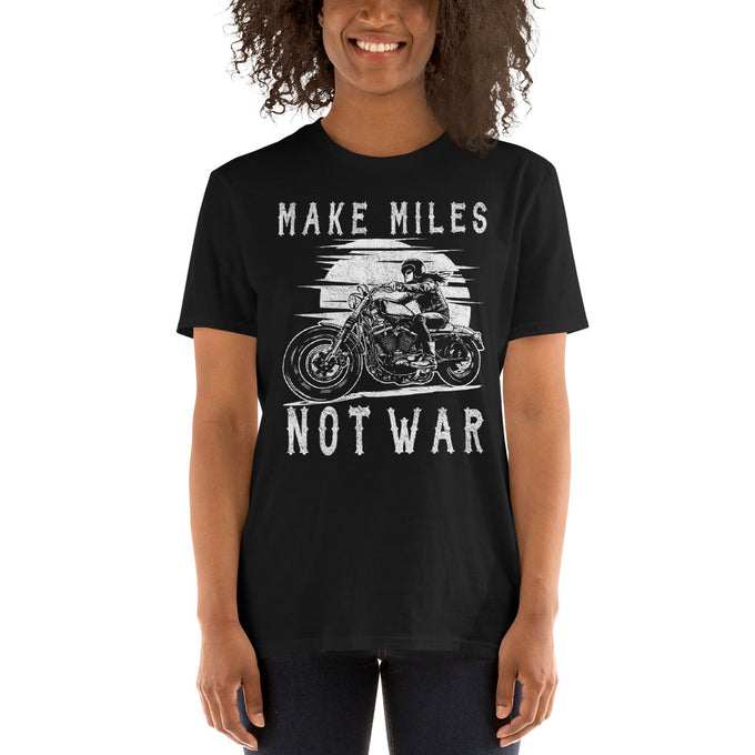 Damen T-Shirt "Make Miles not War" Variante 2 – Schwarz – Vorderansicht