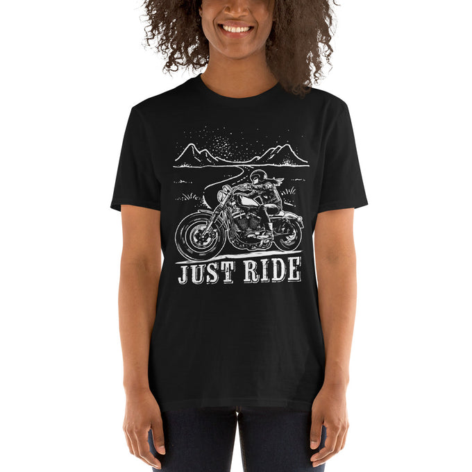 Damen T-Shirt "Just Ride" Variante 2 – Schwarz – Vorderansicht