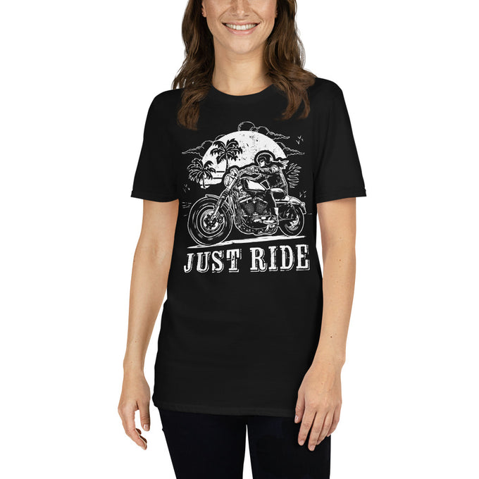 Damen T-Shirt "Just Ride" Variante 3 – Schwarz – Vorderansicht