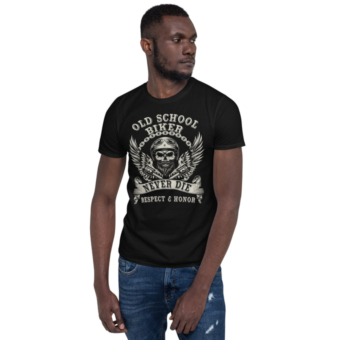 Biker Motorrad T-Shirts"Oldschool Biker" Variante 7 – Schwarz – Vorderansicht