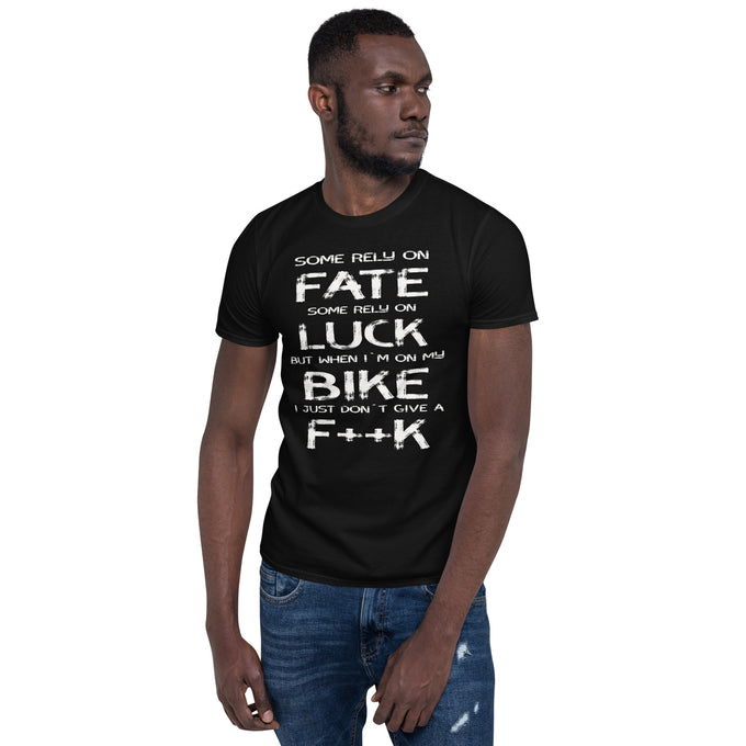Biker Motorrad T-Shirts "Fate,Luck,Bike,F*ck" – Schwarz – Vorderansicht