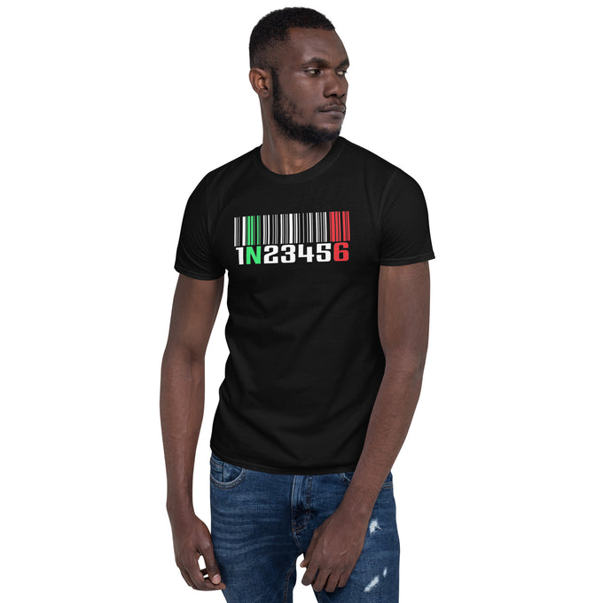 Biker Motorrad T-Shirts"1N23456 Motorrad Fußschalthebel Motorcycle Gear Shift" Variante 3 – Schwarz – Vorderansicht