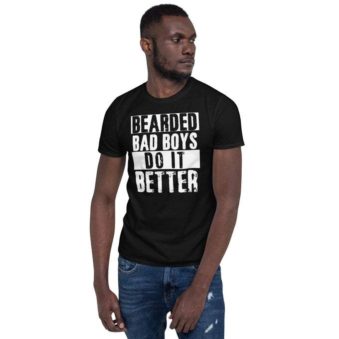 Biker Motorrad T-Shirts "Bearded Inked Bad Boy Do It Better " – Schwarz – Vorderansicht