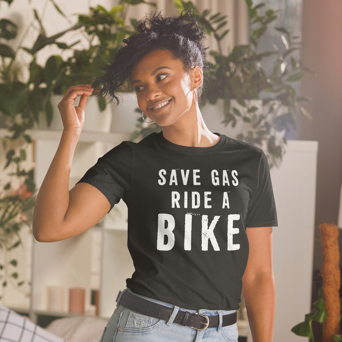 Biker Motorrad T-Shirts"Save Gas Ride A Bike" – Schwarz – Vorderansicht
