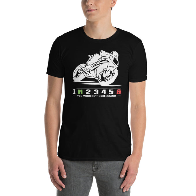 Biker Motorrad T-Shirts"Super Bike Sportler Racing Bike" Variante 2 – Schwarz – Vorderansicht