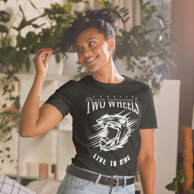Biker Motorrad T-Shirts "Forever Two Wheels" Variante 2 – Schwarz – Vorderansicht