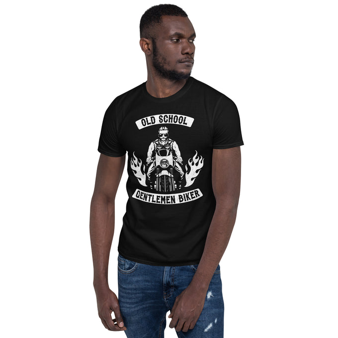 Biker Motorrad T-Shirts"Old School Gentleman Biker" Variante 3 – Schwarz – Vorderansicht