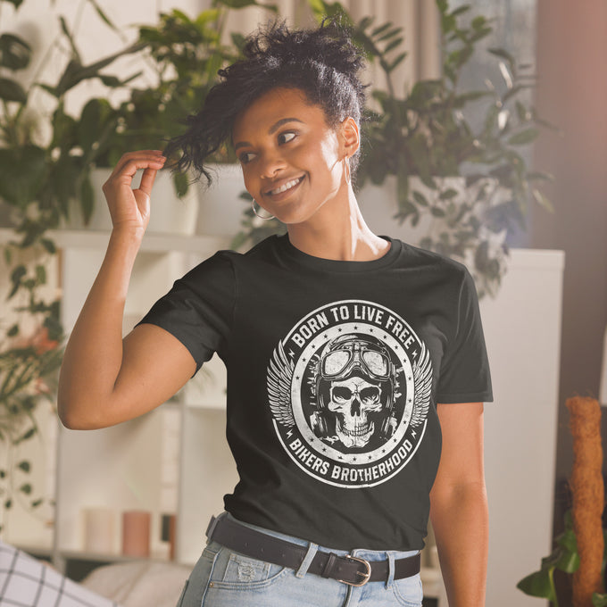 Biker Motorrad T-Shirts "Born To Live Free" Variante 3 – Schwarz – Vorderansicht