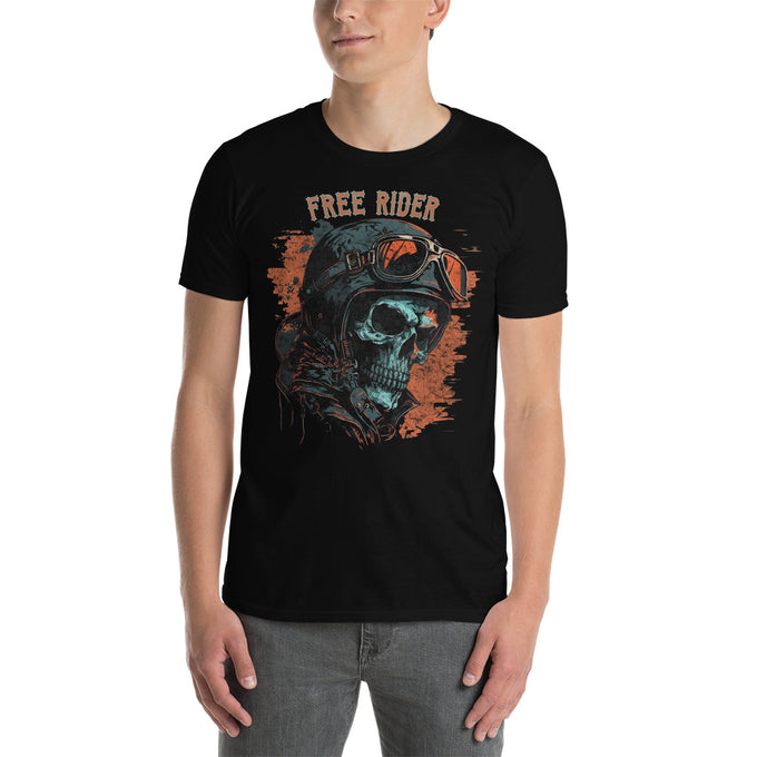 Biker Motorrad T-Shirts T-Shirt "Free Rider" – Schwarz – Vorderansicht
