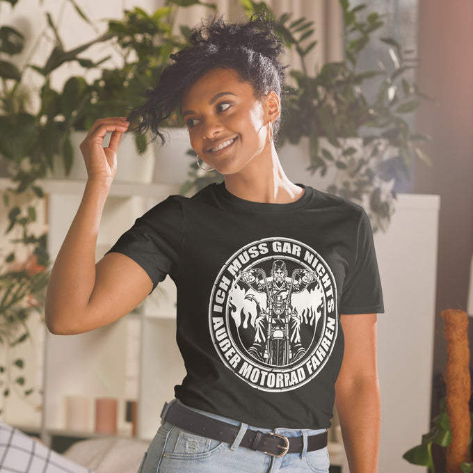 Biker Motorrad T-Shirts" Ich muss Gar nichts außer Motorradfahren" Variante 2 – Schwarz – Vorderansicht