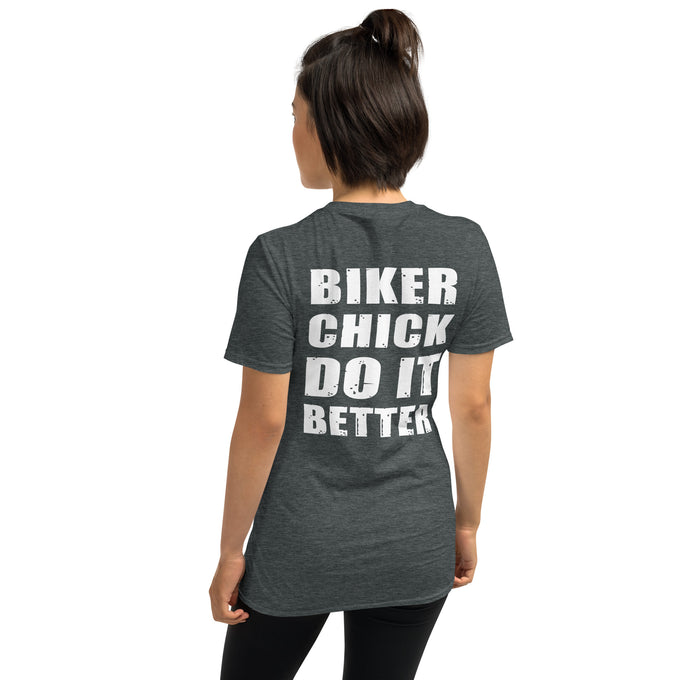 Damen T-Shirt "Biker Chick Do It Better" – Dunkelgrau meliert – Rückansicht