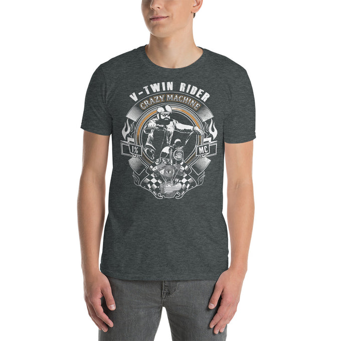Biker Motorrad T-Shirts "V-Twin Rider" – Dunkelgrau meliert – Vorderansicht