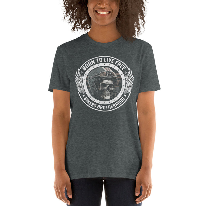 Biker Motorrad T-Shirts"Born To Live Free" Variante 4 – Dunkelgrau meliert – Vorderansicht