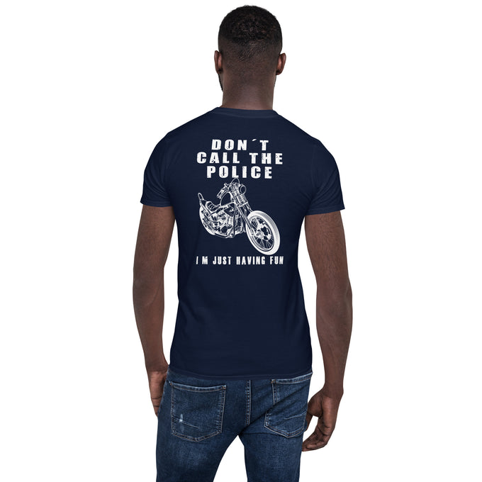 Biker Motorrad T-Shirts"Don´t call the police" Variante 2 – Marineblau – Rückansicht
