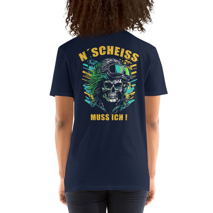Biker T-Shirt "N´Scheiss Muss Ich !" Variante 2 – Marineblau – Rückansicht
