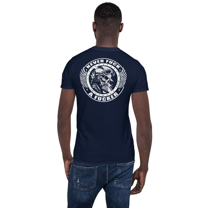 Biker Motorrad T-Shirts "Never Fck a Fcker" Variante 4 – Marineblau – Rückansicht
