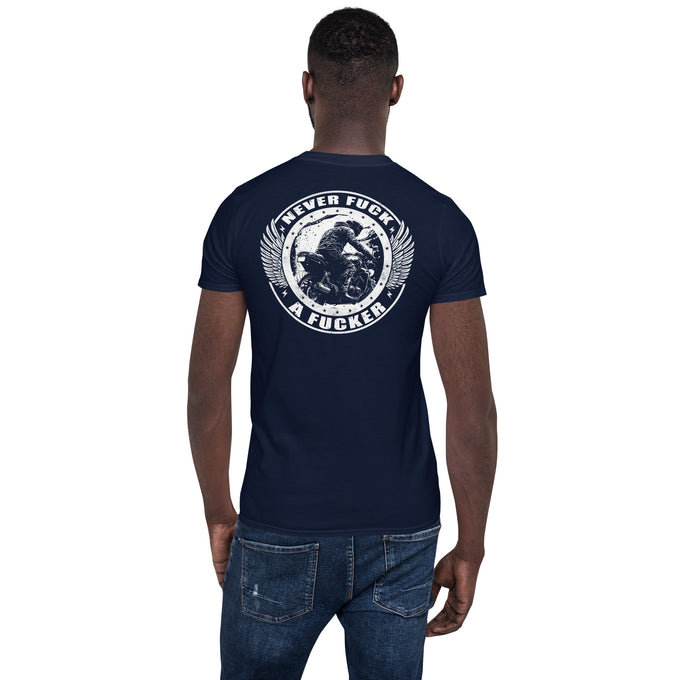 Biker T-Shirt "Never Fck a Fcker" Variante 5 – Marineblau – Rückansicht