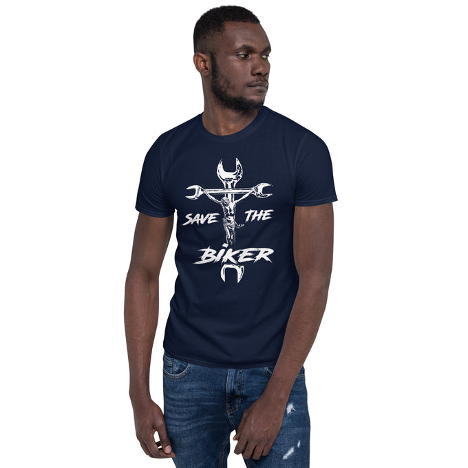Biker Motorrad T-Shirts"Save the Biker" Variante 6 – Marineblau – Vorderansicht