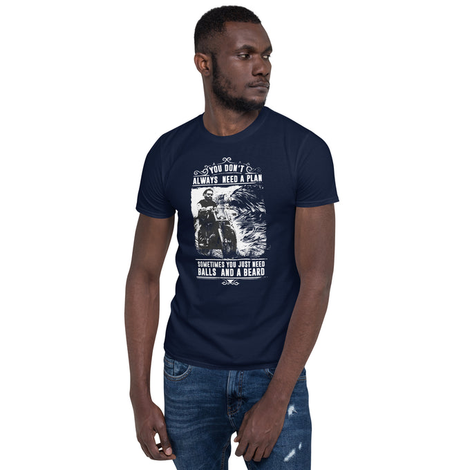 Balls and a Beard, Biker Motorrad T-Shirts – Marineblau – Vorderansicht