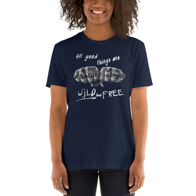 Damen T-Shirt "Wild and Free" – Marineblau – Vorderansicht