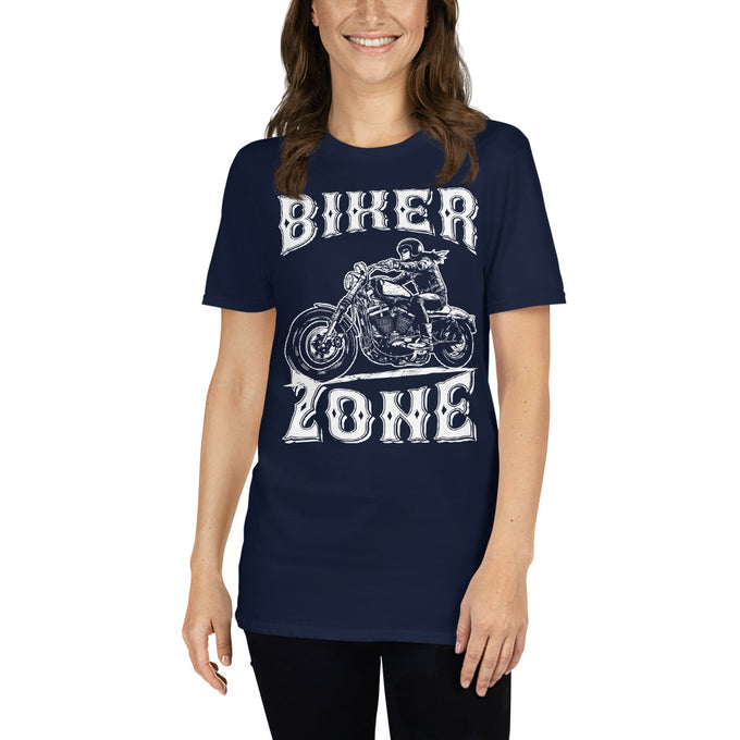 Damen T-Shirt "Biker Zone" Variante 2 – Marineblau – Vorderansicht