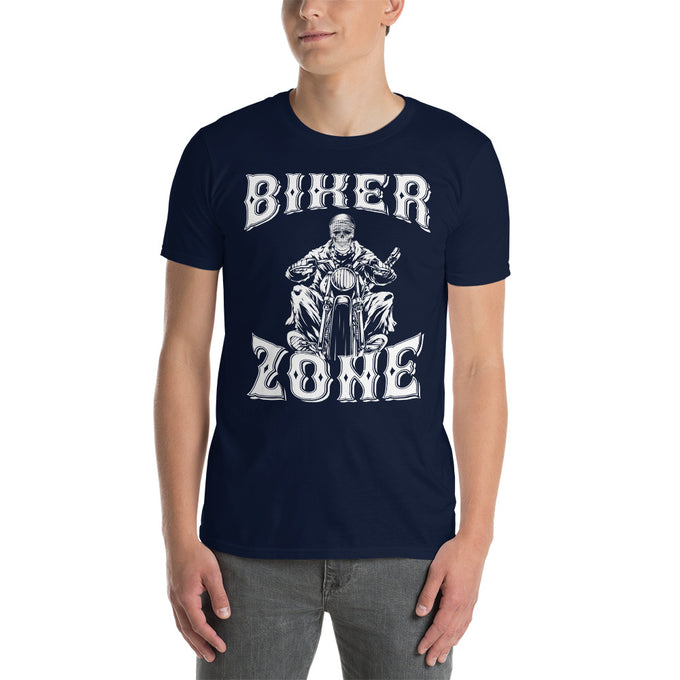 Biker Motorrad T-Shirts "Biker Zone" Variante 1 – Marineblau – Vorderansicht
